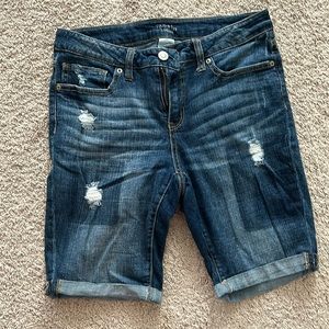 Women’s long denim distressed shorts, size 12